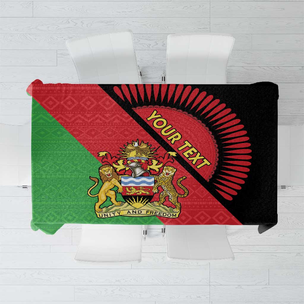 Square tablecloth with Malawi flag design, coat of arms and “YOUR TEXT” banner