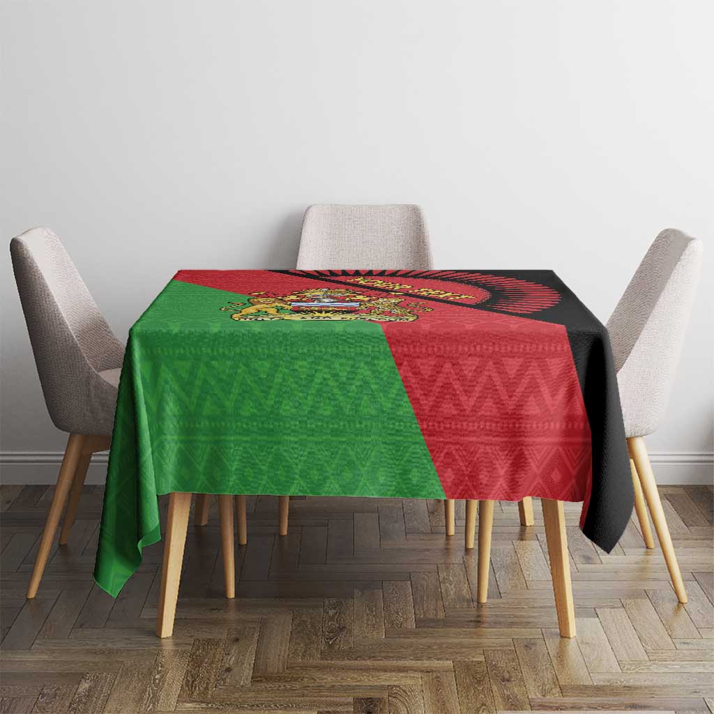Tablecloth with Malawi flag design in green, red and black featuring coat of arms