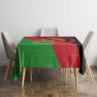 Tablecloth with Malawi flag design in green, red and black featuring coat of arms