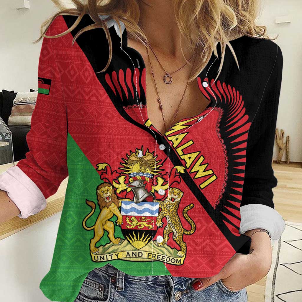 Personalised Malawi Women Casual Shirt Coat Of Arms - Flag Style