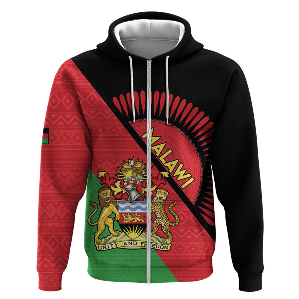 Personalised Malawi Zip Hoodie Coat Of Arms - Flag Style - Wonder Print Shop