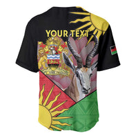 Black baseball jersey back with YOUR TEXT, lion crest, flame and green-yellow patterns