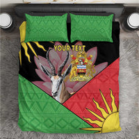 African pattern bedding set with green diamond pillowcases and a red-yellow sun design on a black cover