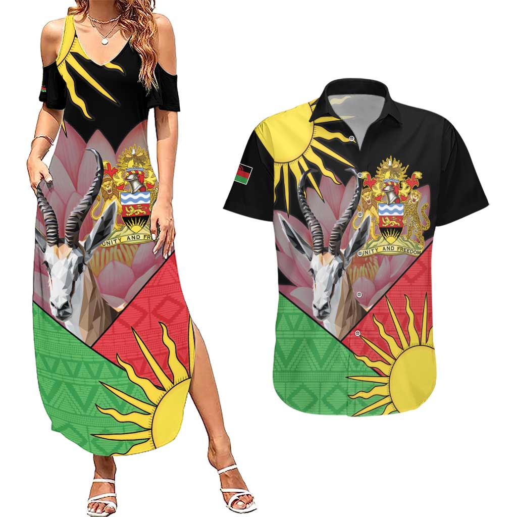 Personalised Malawi Thomsons Gazelle Couples Matching Summer Maxi Dress and Hawaiian Shirt Lotus - African Pattern