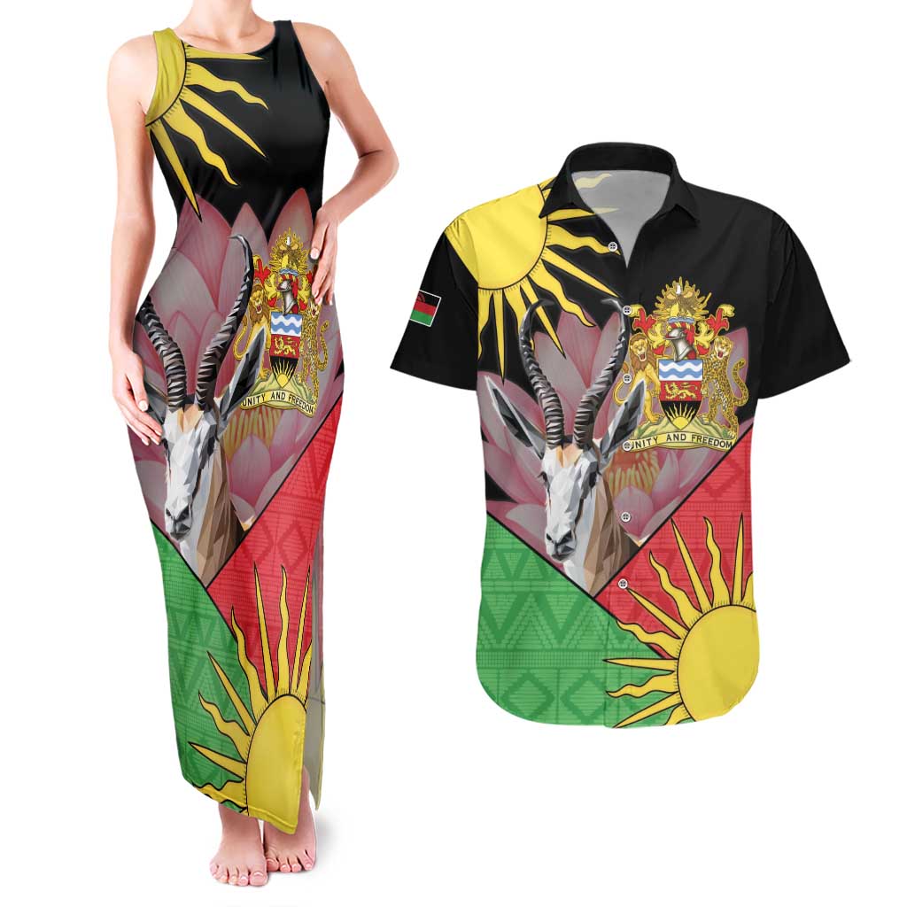 Personalised Malawi Thomsons Gazelle Couples Matching Tank Maxi Dress and Hawaiian Shirt Lotus - African Pattern