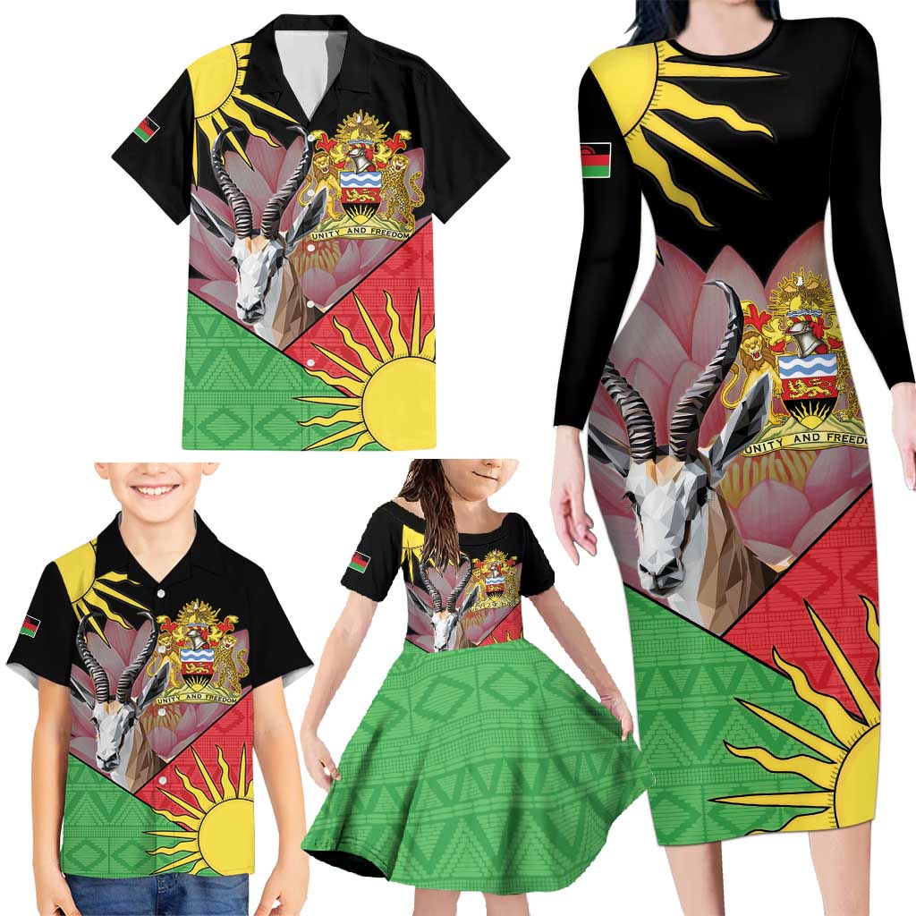 Personalised Malawi Thomsons Gazelle Family Matching Long Sleeve Bodycon Dress and Hawaiian Shirt Lotus - African Pattern - Wonder Print Shop