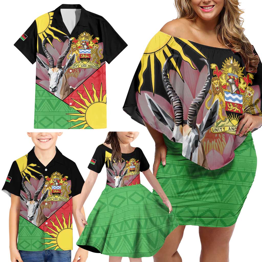 Personalised Malawi Thomsons Gazelle Family Matching Off Shoulder Short Dress and Hawaiian Shirt Lotus - African Pattern - Wonder Print Shop