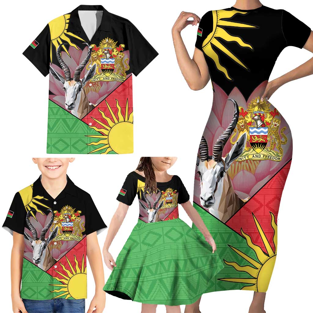 Personalised Malawi Thomsons Gazelle Family Matching Short Sleeve Bodycon Dress and Hawaiian Shirt Lotus - African Pattern - Wonder Print Shop