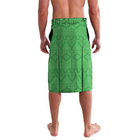 Green geometric-pattern lavalava sarong with drawstring waistband and knee-length cut