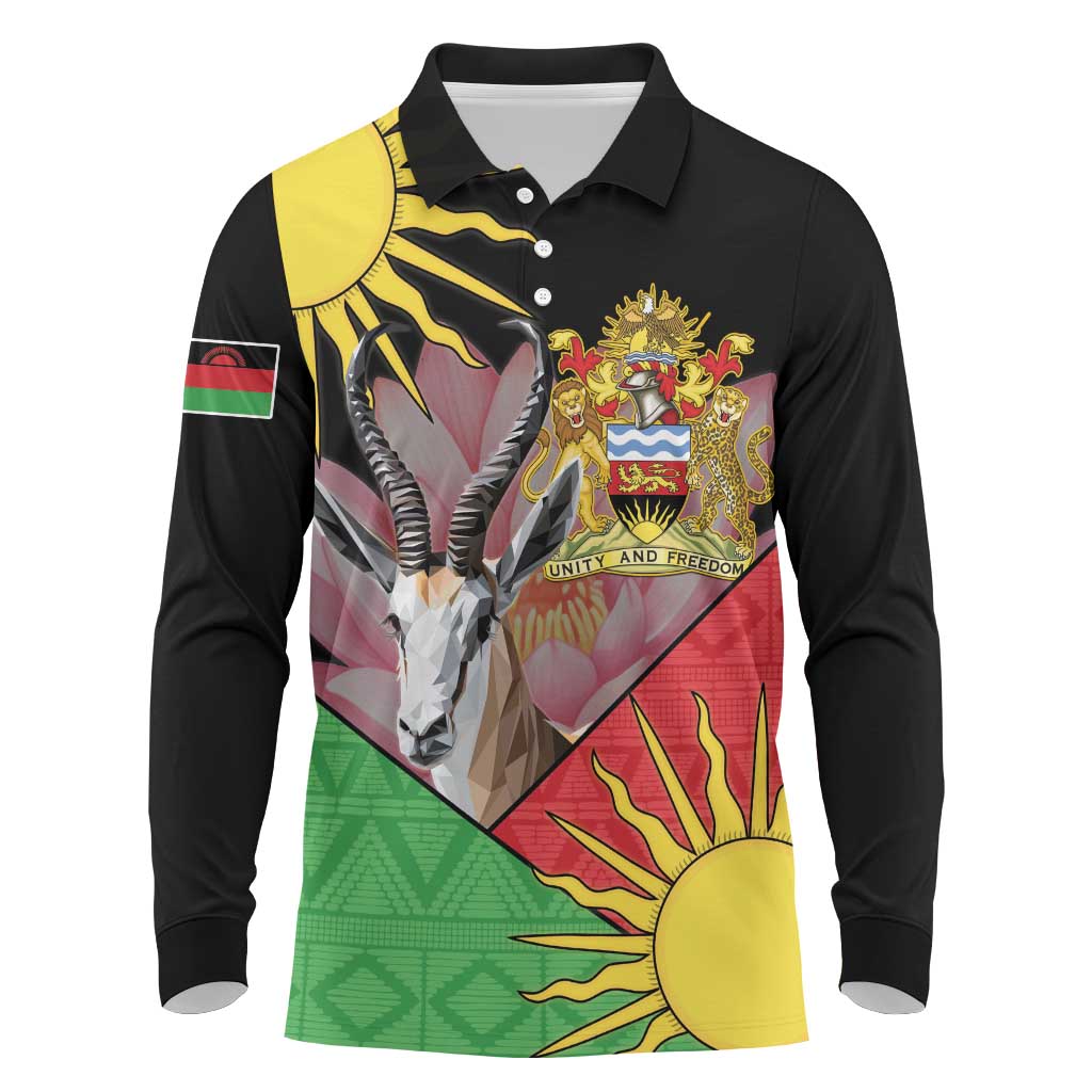 Personalised Malawi Thomsons Gazelle Long Sleeve Polo Shirt Lotus - African Pattern - Wonder Print Shop