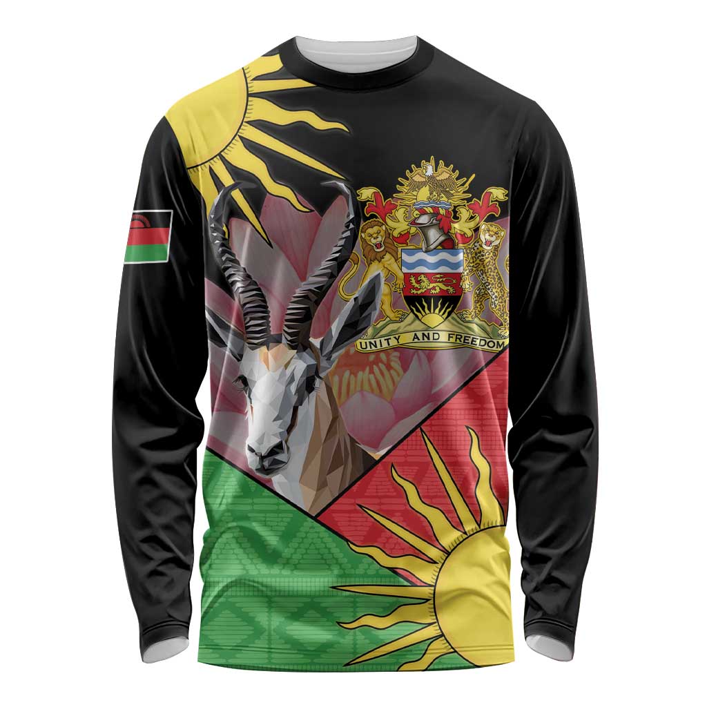 Personalised Malawi Thomsons Gazelle Long Sleeve Shirt Lotus - African Pattern - Wonder Print Shop