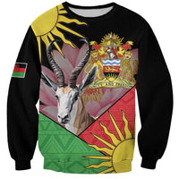 Black unisex sweatshirt with colorful gazelle graphic and African pattern front