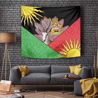 Personalised wall tapestry with Malawi flag design, sun and coat of arms on black background