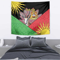 Personalised Malawi flag tapestry with sun, coat of arms, and diagonal green-red panels