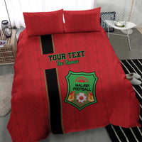 Red football bedding set with duvet and pillows, black stripe, Malawi Football logo.