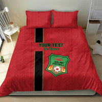 Red football bedding set with duvet, two pillows, black stripe, Malawi Football crest.