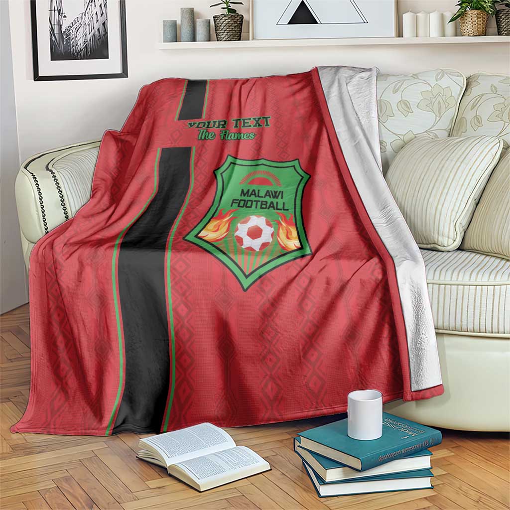 Red football blanket with black side stripe and green crest logo, custom text on top.