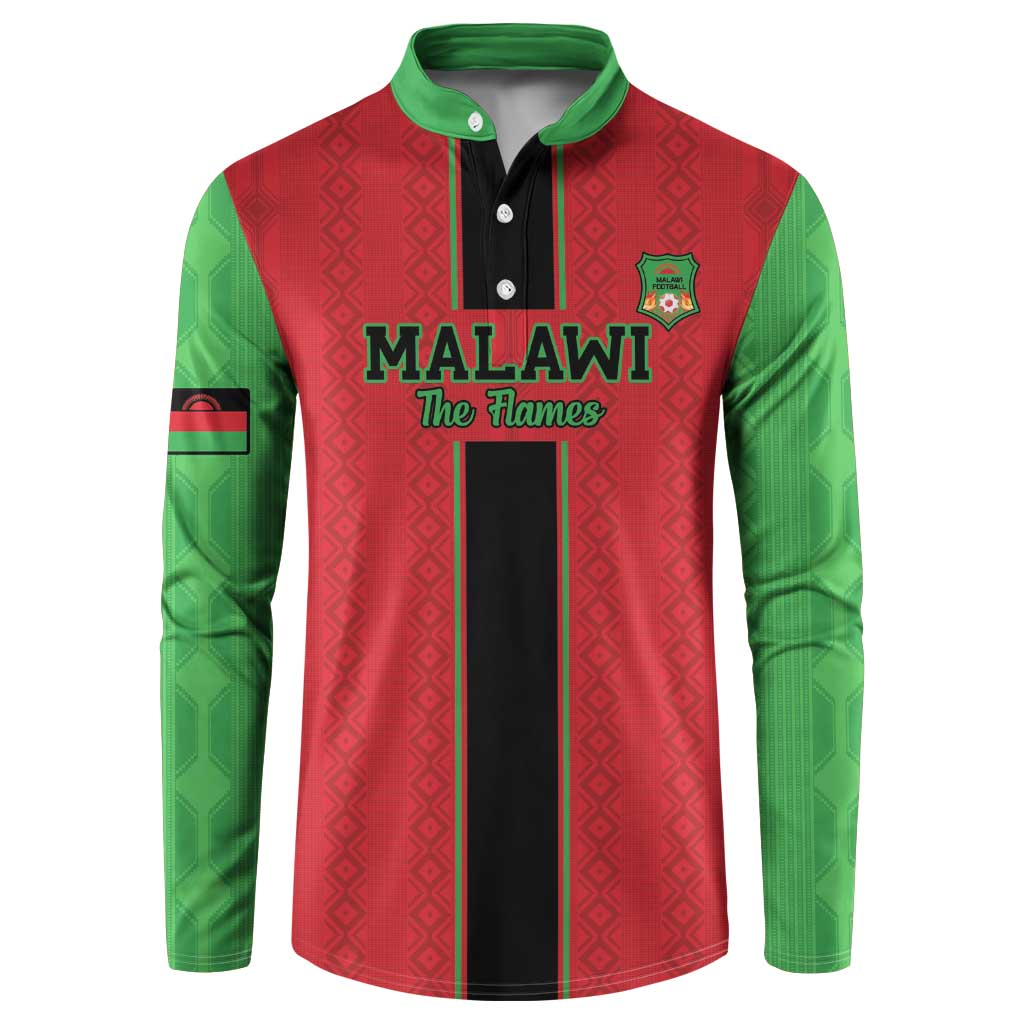 Red and green Malawi football sweatshirt with button placket and printed chest logo