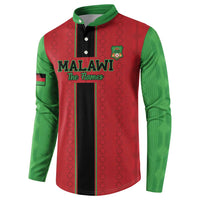 Red and green Malawi football sweatshirt with button placket and 'Malawi The Flames' print