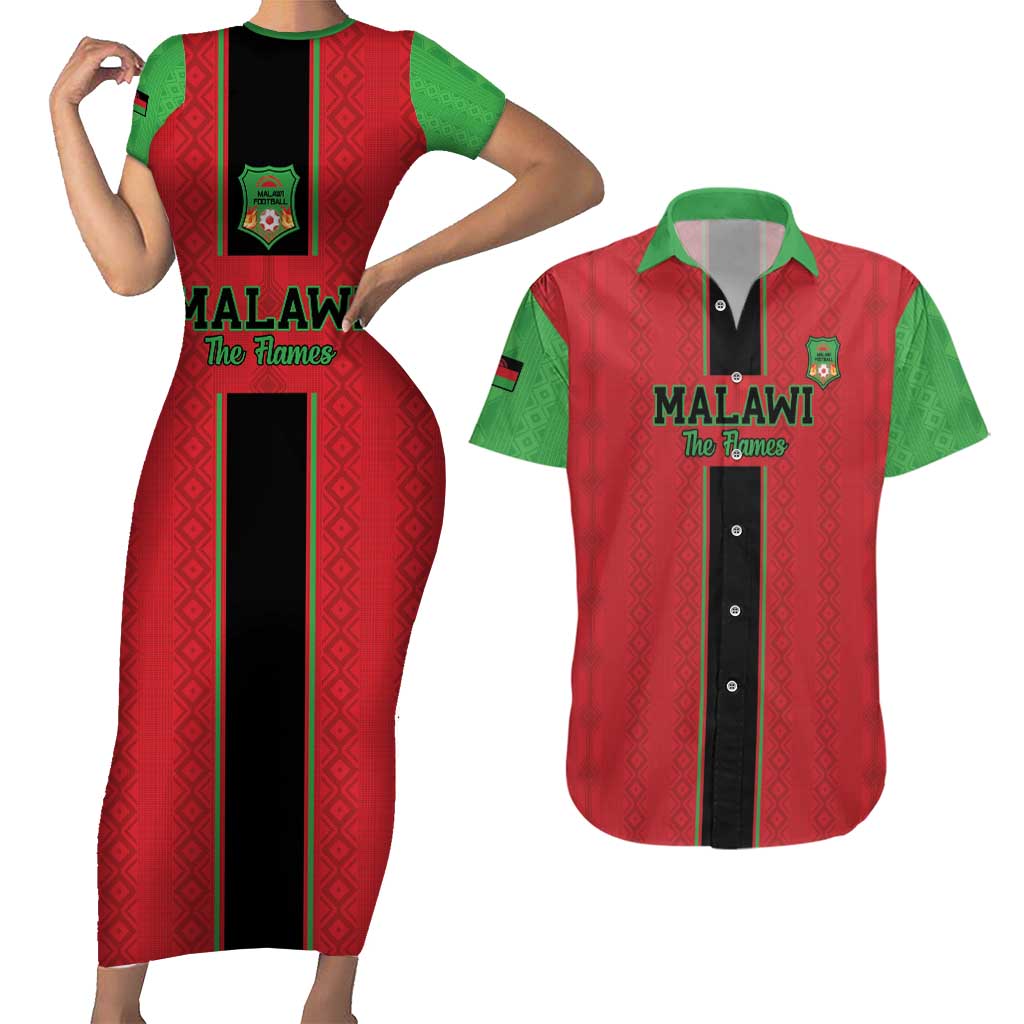 Custom Malawi Football Couples Matching Short Sleeve Bodycon Dress and Hawaiian Shirt Go Flames