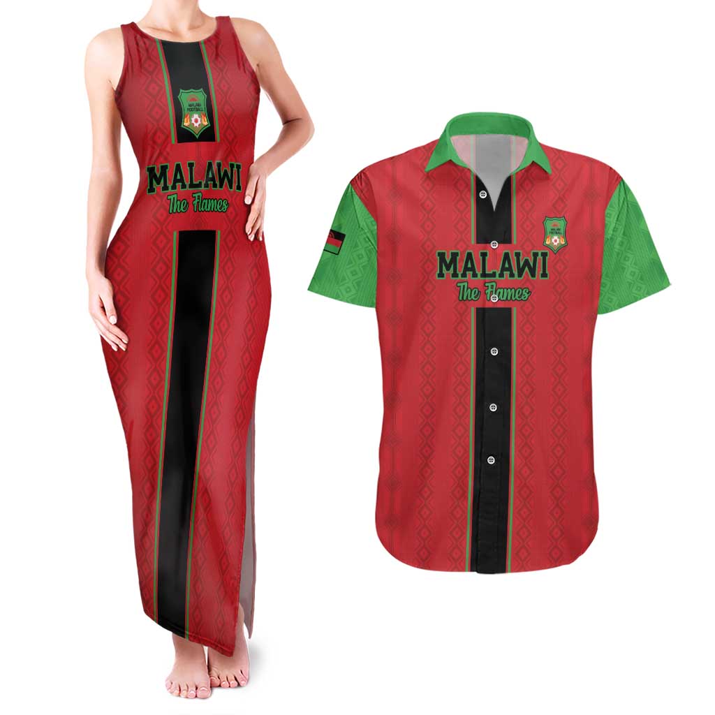 Custom Malawi Football Couples Matching Tank Maxi Dress and Hawaiian Shirt Go Flames