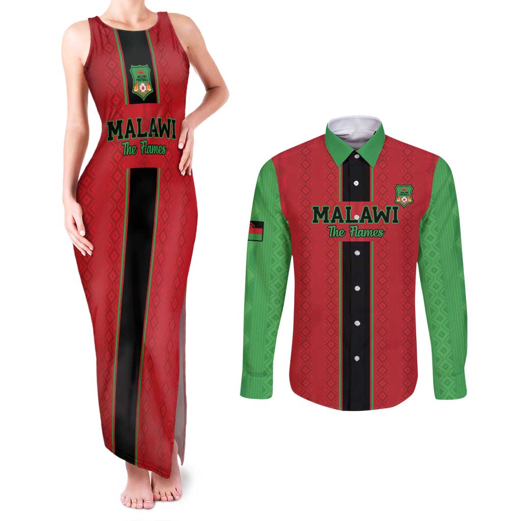 Custom Malawi Football Couples Matching Tank Maxi Dress and Long Sleeve Button Shirt Go Flames