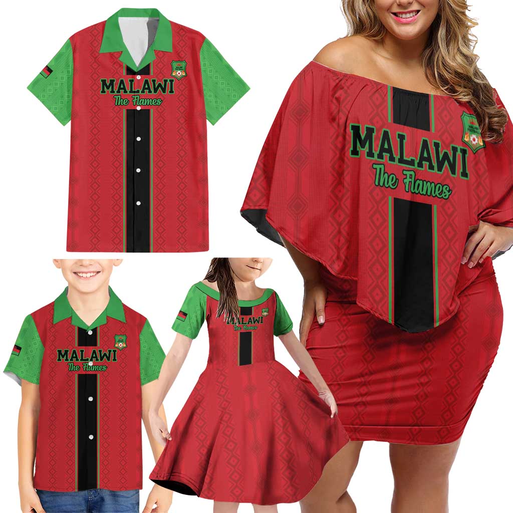 Custom Malawi Football Family Matching Off Shoulder Short Dress and Hawaiian Shirt Go Flames - Wonder Print Shop