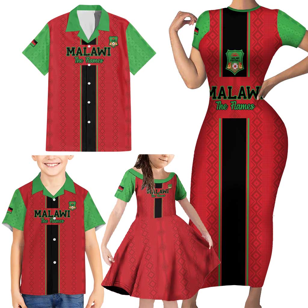 Custom Malawi Football Family Matching Short Sleeve Bodycon Dress and Hawaiian Shirt Go Flames - Wonder Print Shop