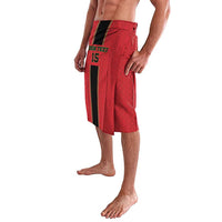 Red football lavalava side view with black stripe and custom number 15
