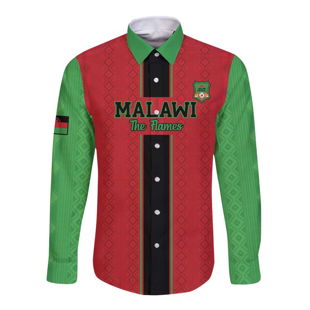 Red and green long-sleeve button-front football shirt with black placket and green collar