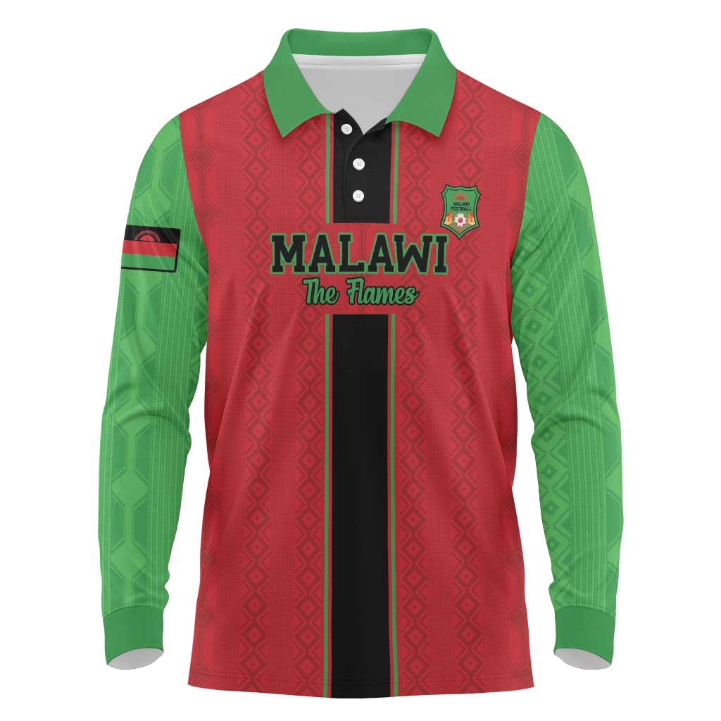 Custom Malawi Football Long Sleeve Polo Shirt Go Flames - Wonder Print Shop