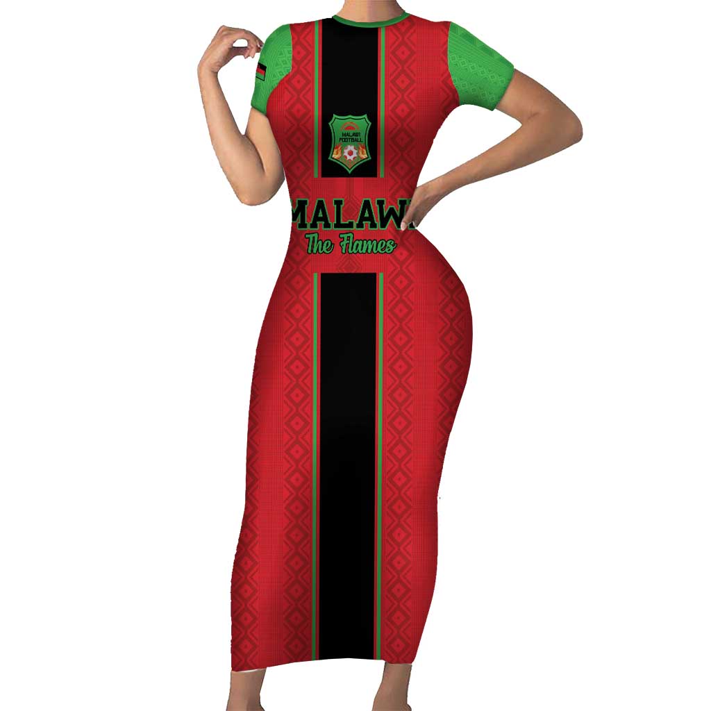 Custom Malawi Football Short Sleeve Bodycon Dress Go Flames - Wonder Print Shop