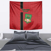Red Malawi football wall tapestry with black vertical stripe, green team crest and custom text