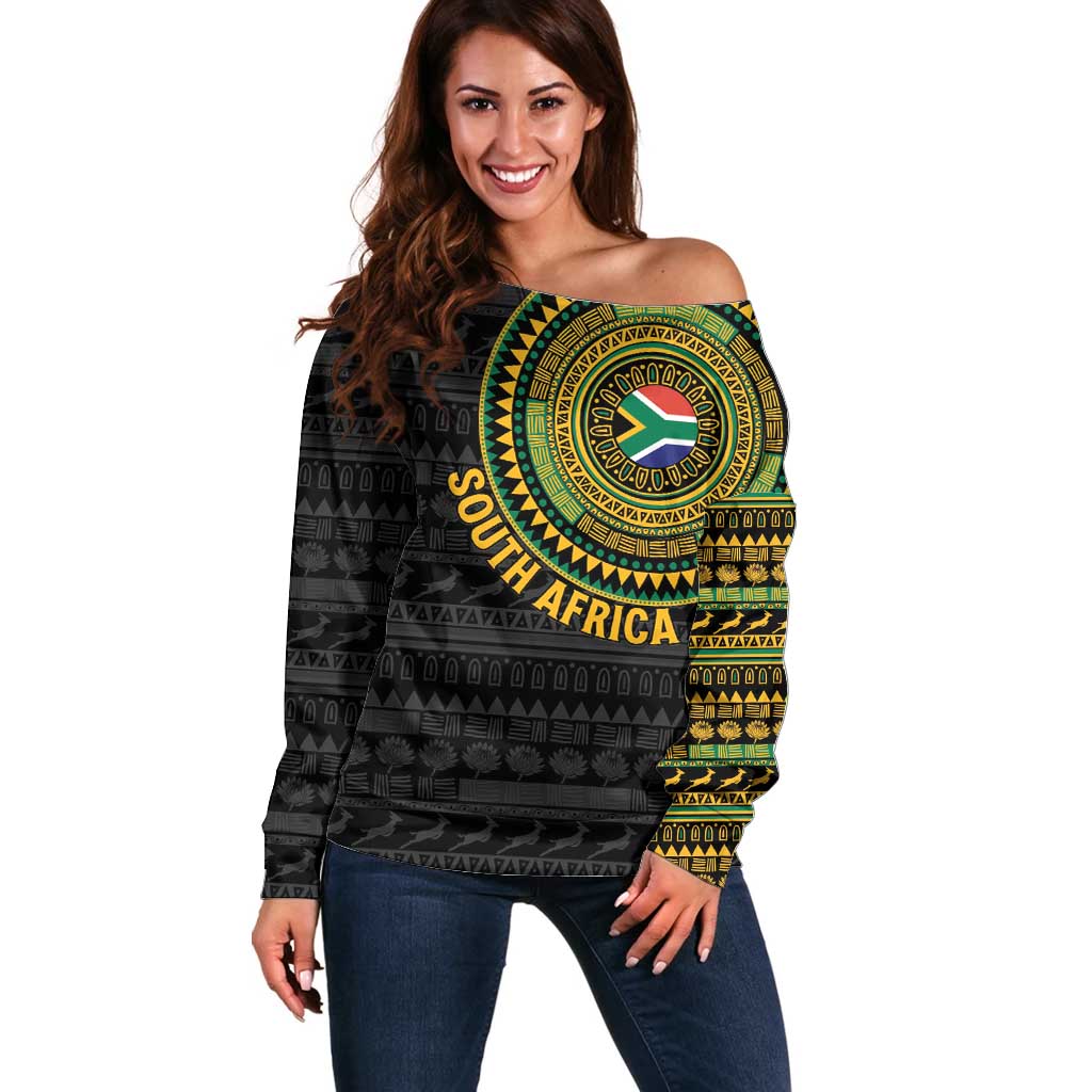 Personalised South Africa Off Shoulder Sweater African Tribal Pattern