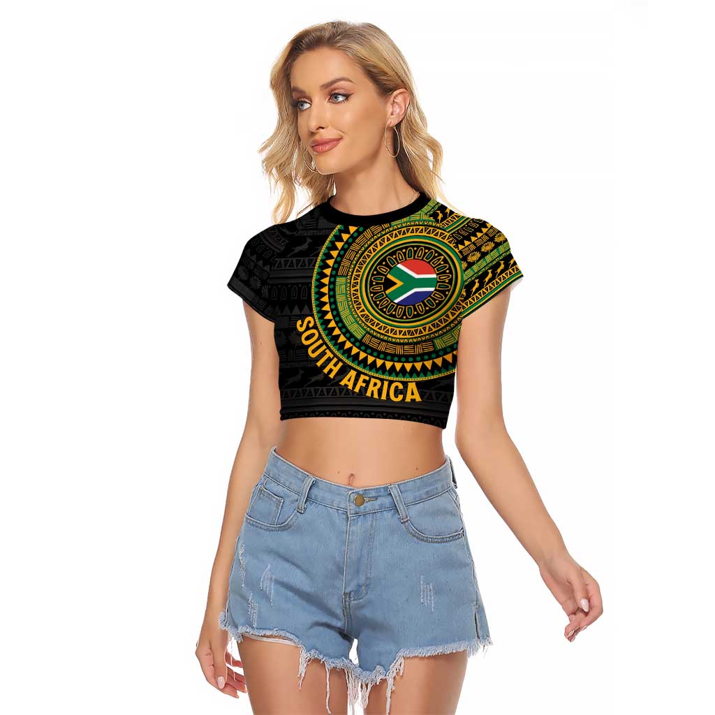 Personalised South Africa Raglan Cropped T Shirt African Tribal Pattern