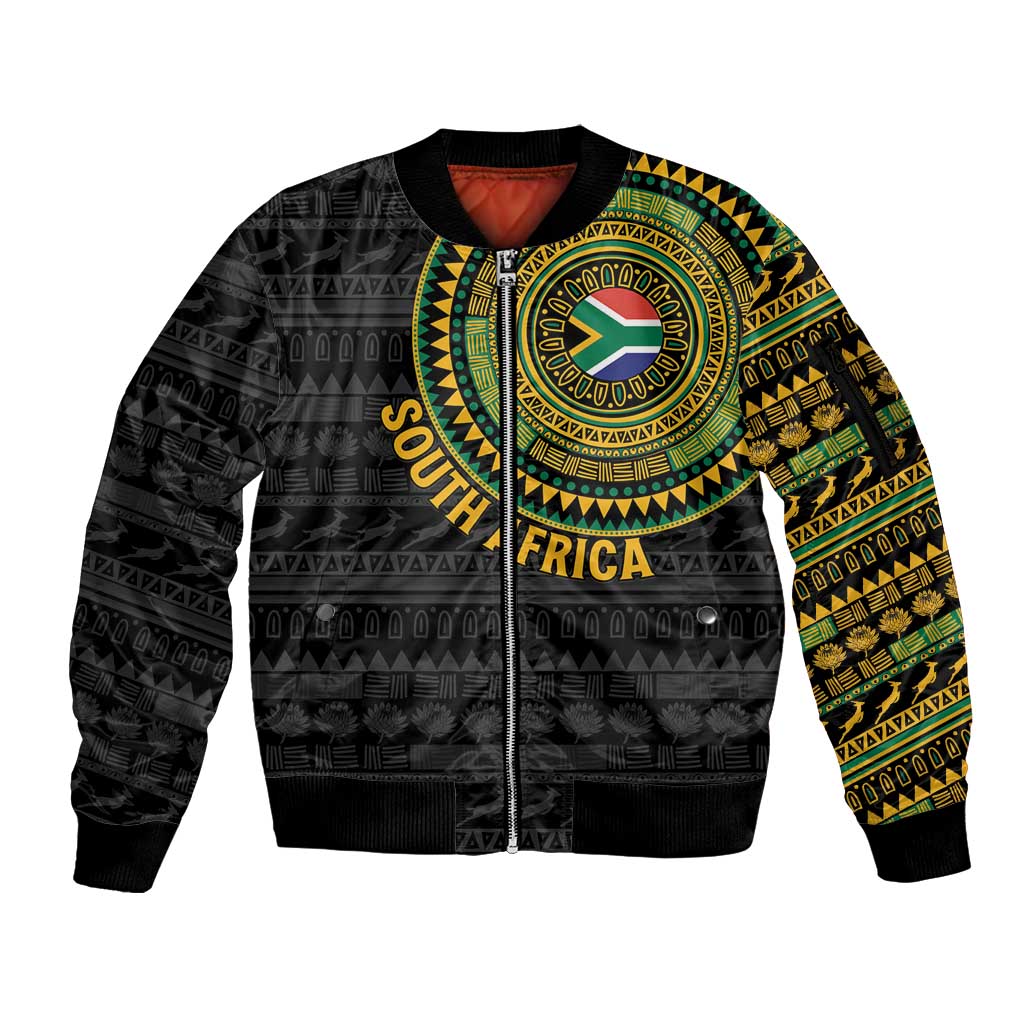 Personalised South Africa Sleeve Zip Bomber Jacket African Tribal Pattern