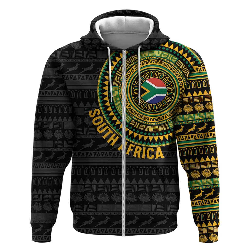 Personalised South Africa Zip Hoodie African Tribal Pattern