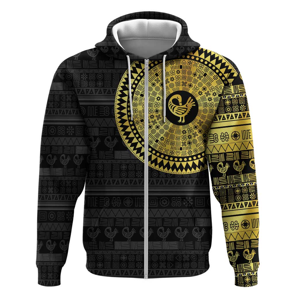 Sankofa Bird Zip Hoodie Adinkra Symbols - Gold Version