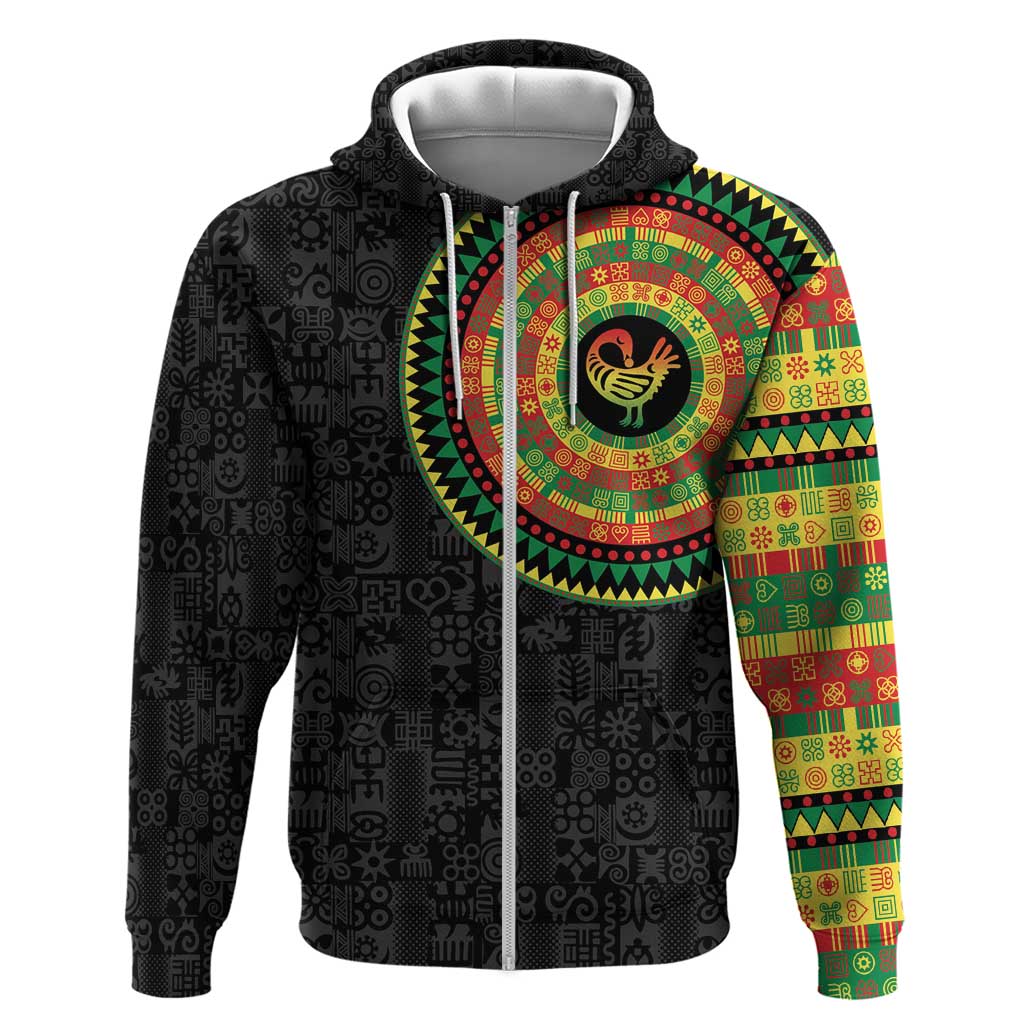 Sankofa Bird Adinkra Symbols Zip Hoodie African Culture