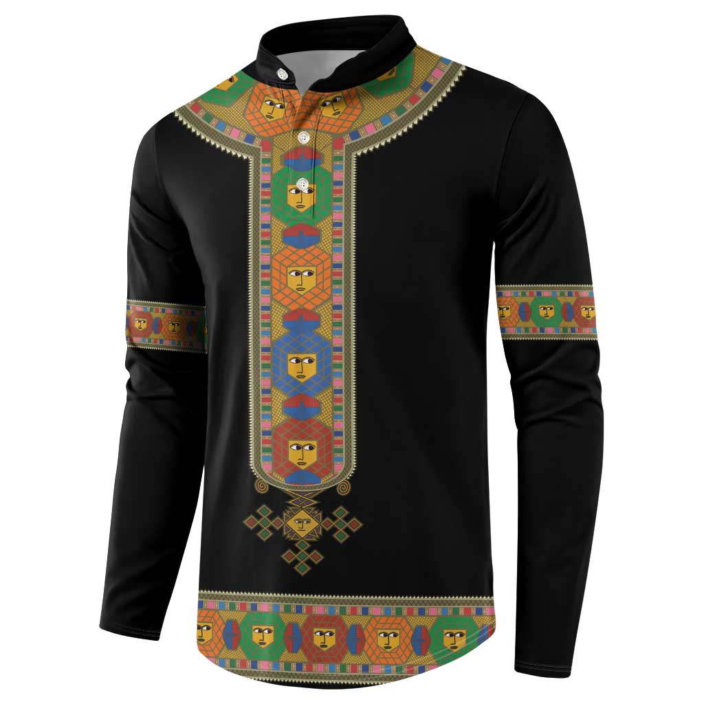 Ethiopia Saba Kemis Button Sweatshirt Habesha Style Black Color