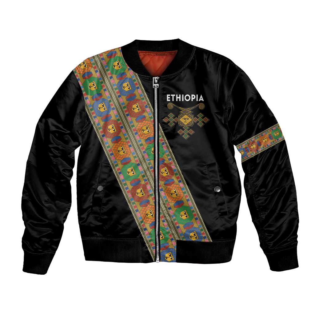 Ethiopia Saba Kemis Bomber Jacket Sash Style Black Color
