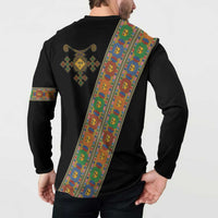 Ethiopia Saba Kemis Button Sweatshirt Sash Style Black Color