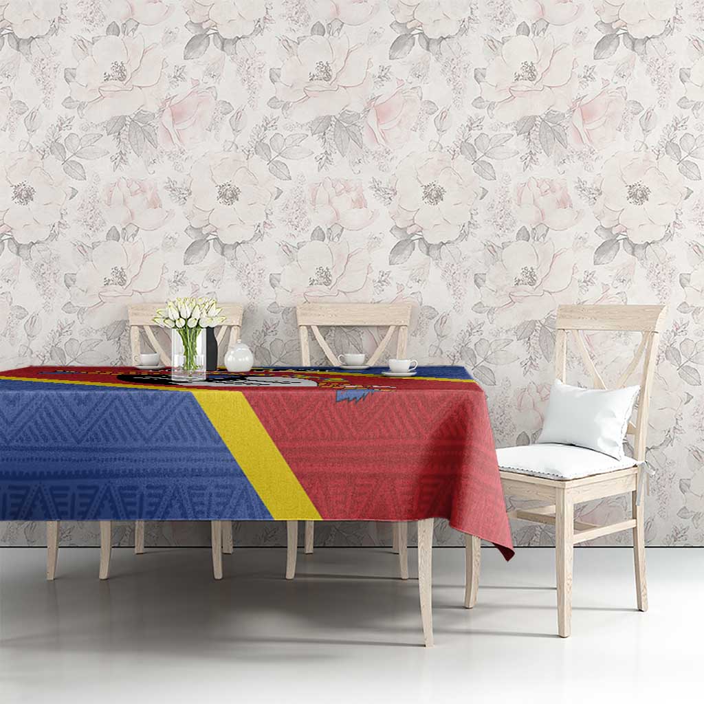Personalized Eswatini National Flag Day Tablecloth Nguni Shield Flag Style