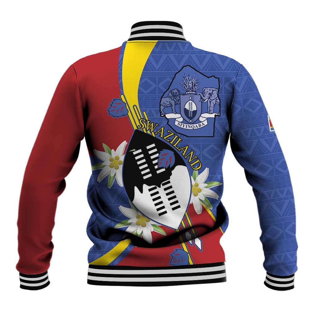 Eswatini Baseball Jacket Nguni Shield Edelweiss Flower