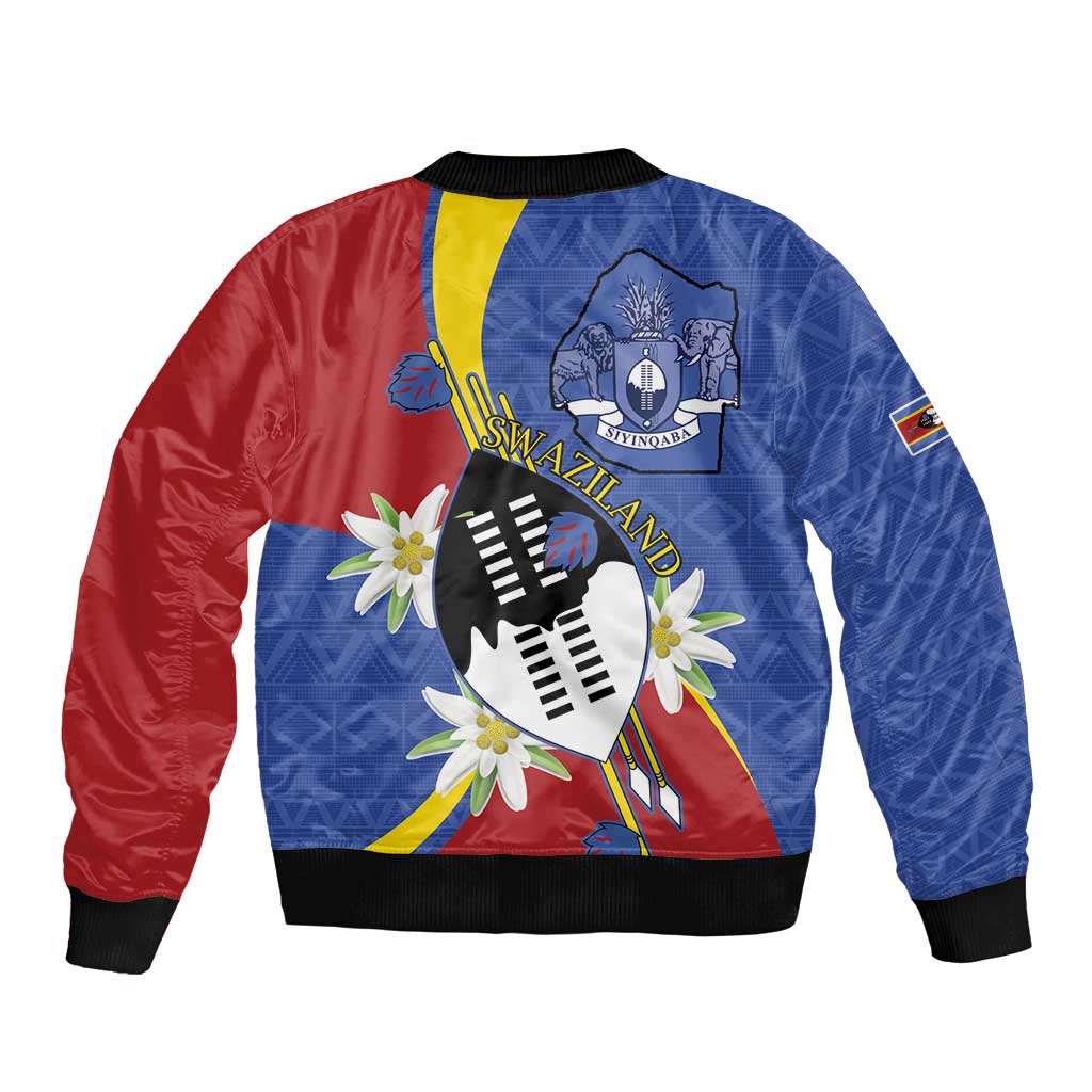 Eswatini Bomber Jacket Nguni Shield Edelweiss Flower