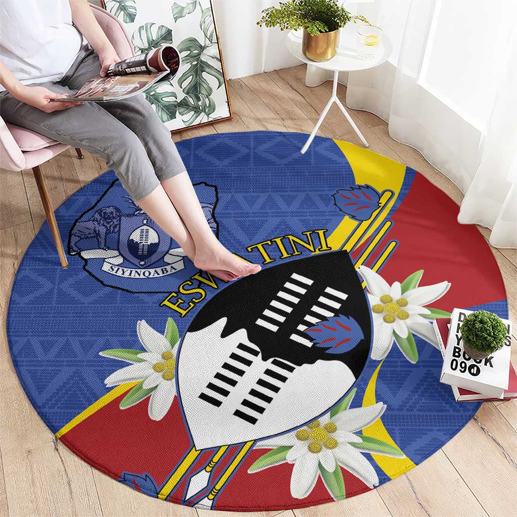 Eswatini Round Carpet Nguni Shield Edelweiss Flower