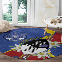 Eswatini Round Carpet Nguni Shield Edelweiss Flower