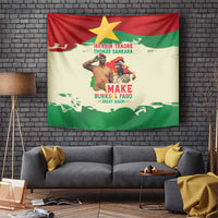 Rectangular wall tapestry with red, green, and yellow flag design and central portraits