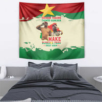Wall tapestry with Burkina Faso-style flag colors, portraits, and printed slogan text