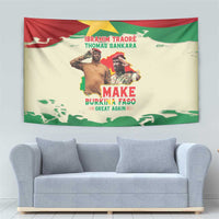 Wall tapestry with red, green, and yellow flag look, portraits, and Make slogan text